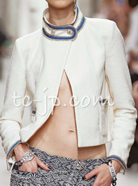 CHANEL 14C Ivory Black Trim Stand Collar Wool Jacket Coat 40 シャネル アイボリー ブラック トリム スタンド襟 ウール ジャケット コート 即発