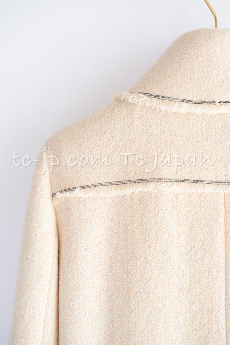 CHANEL 04A Ivory Black Wool 100% Tweed Coat 38 シャネル アイボリー ブラック ウール100% ツイード コート 即発