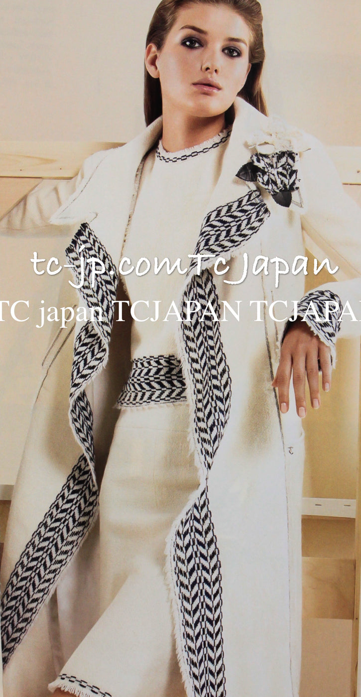 CHANEL 04A Ivory Black Wool 100% Tweed Coat 38 シャネル アイボリー ブラック ウール100% ツイード コート 即発