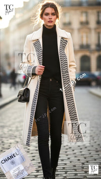 CHANEL 04A Ivory Black Wool 100% Tweed Coat 38 40 42 シャネル アイボリー ブラック ウール100% ツイード コート 即発