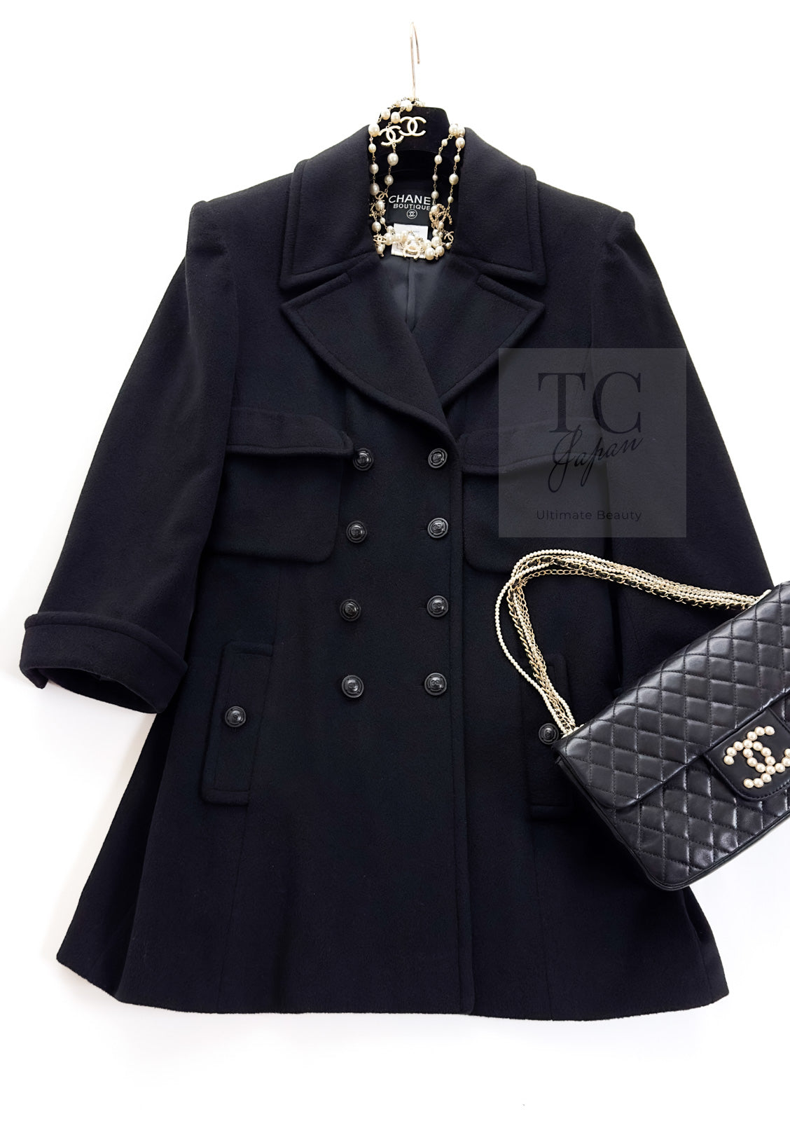 CHANEL 97A Vintage Black Cashmere 100 Double Jacket Coat 40 42 シャネル ヴィンテージ ブラック カシミア 100 ダブル ジャケット コート 即発
