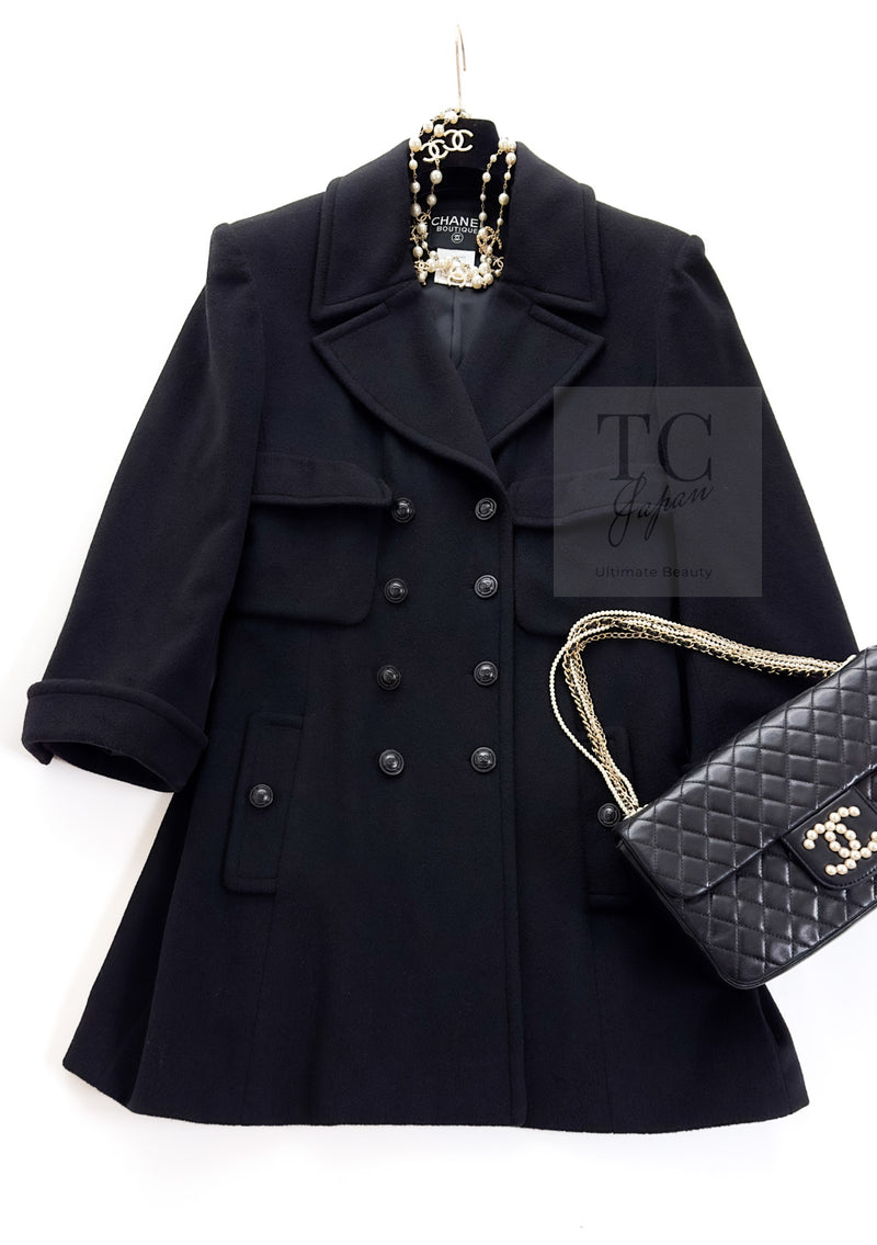 CHANEL 97A Vintage Black Cashmere 100 Double Jacket Coat 40 42 シャネル ヴィンテージ ブラック カシミア 100 ダブル ジャケット コート 即発
