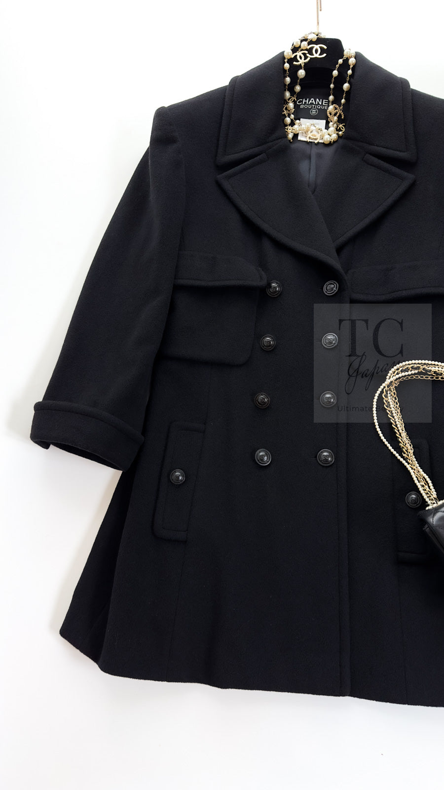 CHANEL 97A Vintage Black Cashmere 100 Double Jacket Coat 40 42 シャネル ヴィンテージ ブラック カシミア 100 ダブル ジャケット コート 即発