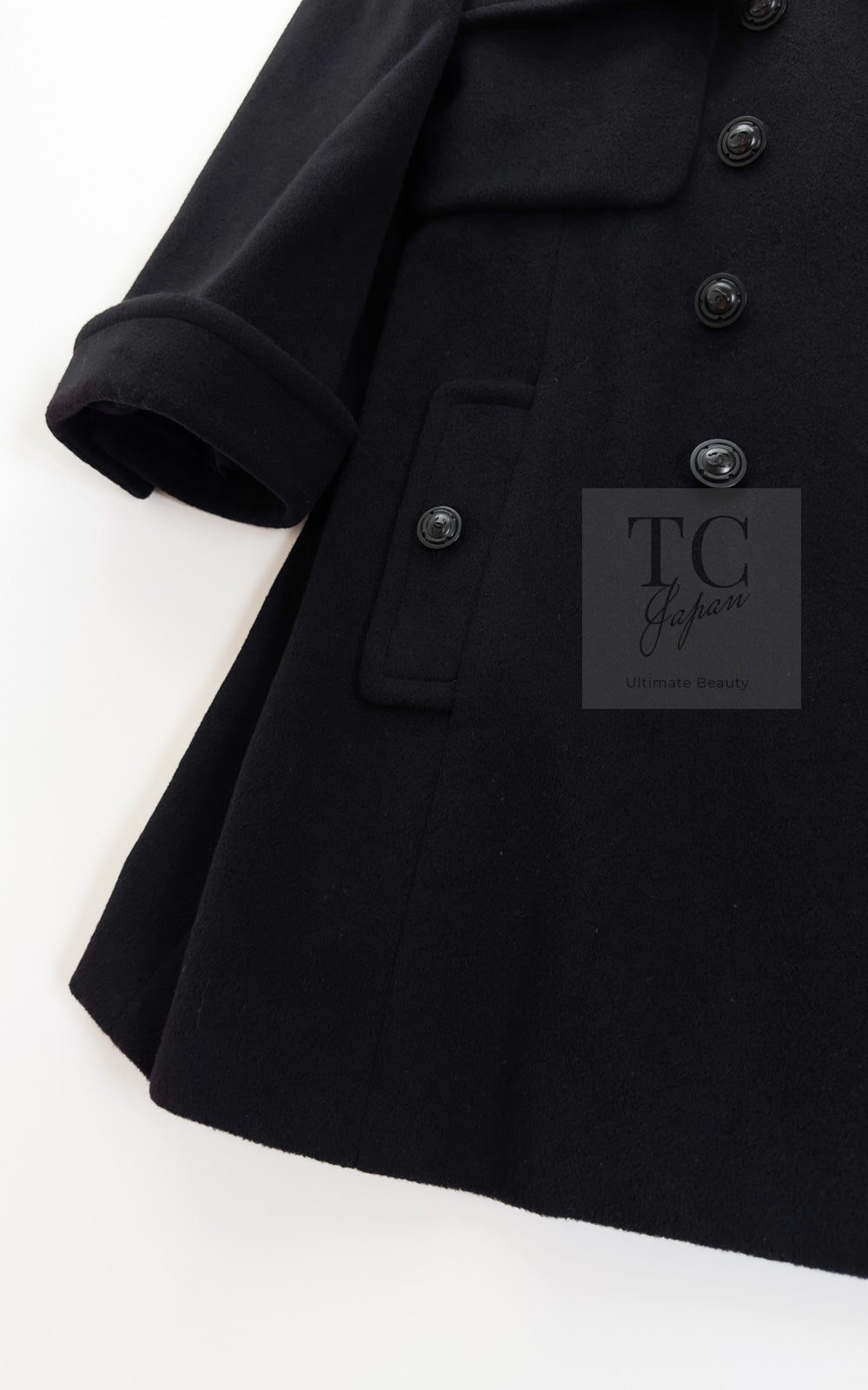 CHANEL 97A Vintage Black Cashmere 100 Double Jacket Coat 40 42 シャネル ヴィンテージ ブラック カシミア 100 ダブル ジャケット コート 即発