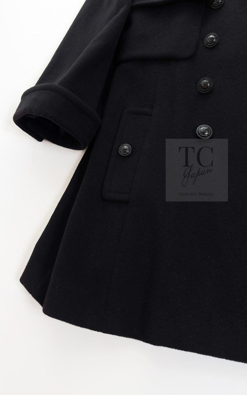 CHANEL 97A Vintage Black Cashmere 100 Double Jacket Coat 40 42 シャネル ヴィンテージ ブラック カシミア 100 ダブル ジャケット コート 即発