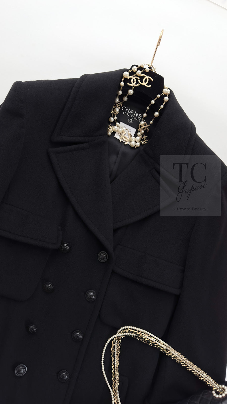 CHANEL 97A Vintage Black Cashmere 100 Double Jacket Coat 40 42 シャネル ヴィンテージ ブラック カシミア 100 ダブル ジャケット コート 即発