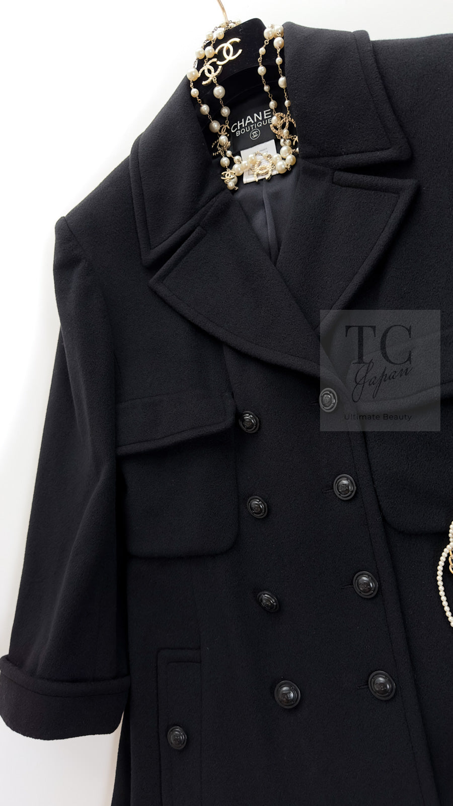CHANEL 97A Vintage Black Cashmere 100 Double Jacket Coat 40 42 シャネル ヴィンテージ ブラック カシミア 100 ダブル ジャケット コート 即発