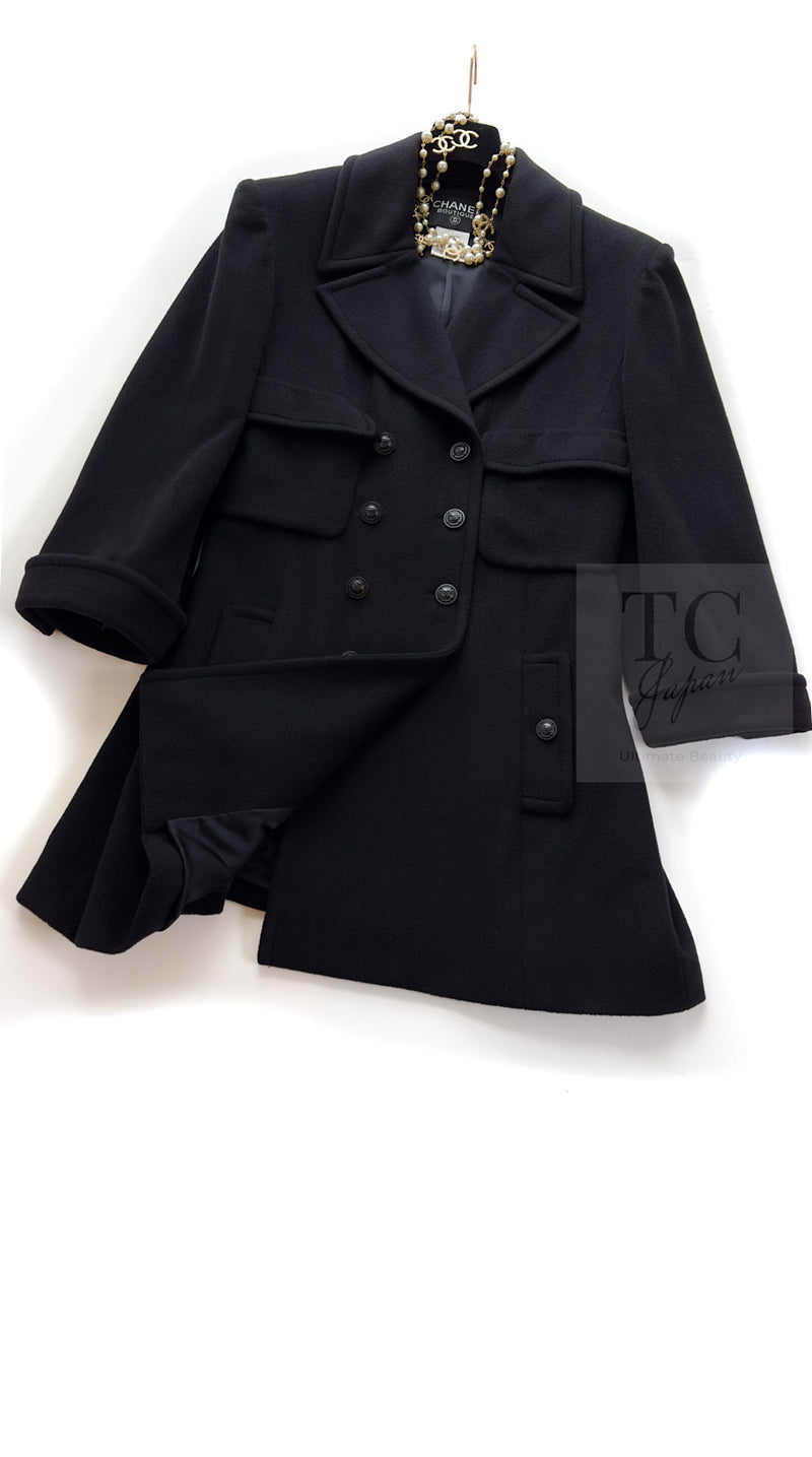 CHANEL 97A Vintage Black Cashmere 100 Double Jacket Coat 40 42 シャネル ヴィンテージ ブラック カシミア 100 ダブル ジャケット コート 即発