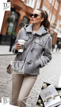 CHANEL 21B Gray Silver Wool Alpaca Blouson Duffel Coat 36 38 42 44 46 シャネル グレー シルバー ウール アルパカ ブルゾン ダッフル コート 即発