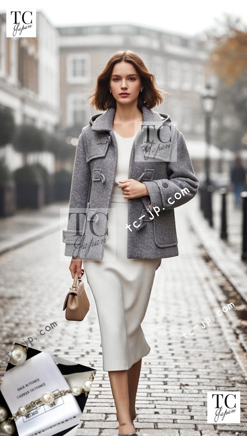 CHANEL 21B Gray Silver Wool Alpaca Blouson Duffel Coat 36 38 42 44 46 シャネル グレー シルバー ウール アルパカ ブルゾン ダッフル コート 即発