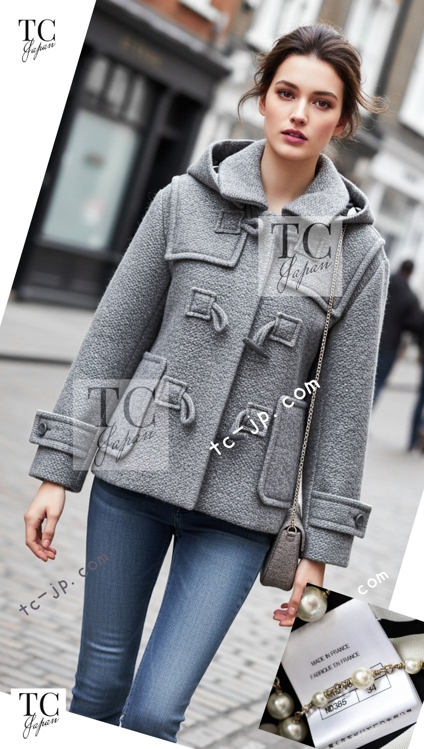 CHANEL 21B Gray Silver Wool Alpaca Blouson Duffel Coat 36 38 42 44 46 シャネル グレー シルバー ウール アルパカ ブルゾン ダッフル コート 即発
