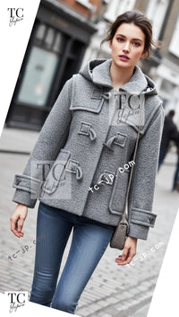 CHANEL 21B Black Wool Alpaca Blouson Duffel Jacket Coat 34 36 38 40 シャネル ブラック ウール アルパカ ブルゾン ダッフル ジャケット コート 即発 - TC JAPAN