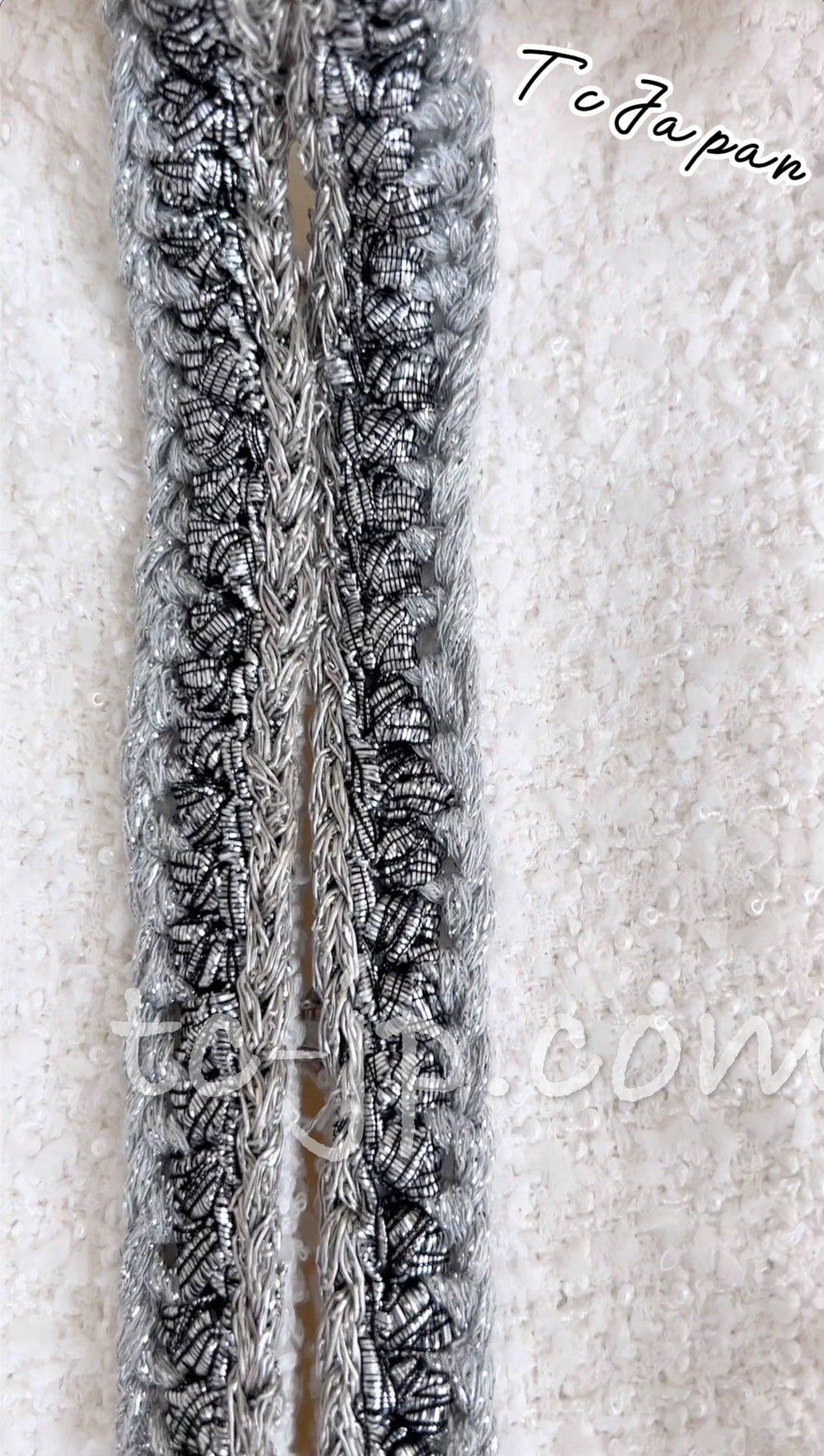 CHANEL 20S White Wool Cotton Braid Trim Beaded Tweed Jacket Coat 34 シャネル ジニー着 ホワイト ウール コットン ブレード トリム ビーズ ツイード ジャケット コート 即発
