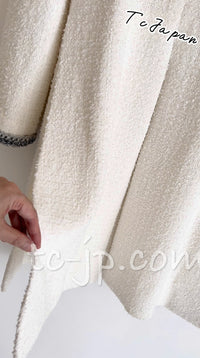 CHANEL 20S White Wool Cotton Braid Trim Beaded Tweed Jacket Coat 34 シャネル ジニー着 ホワイト ウール コットン ブレード トリム ビーズ ツイード ジャケット コート 即発
