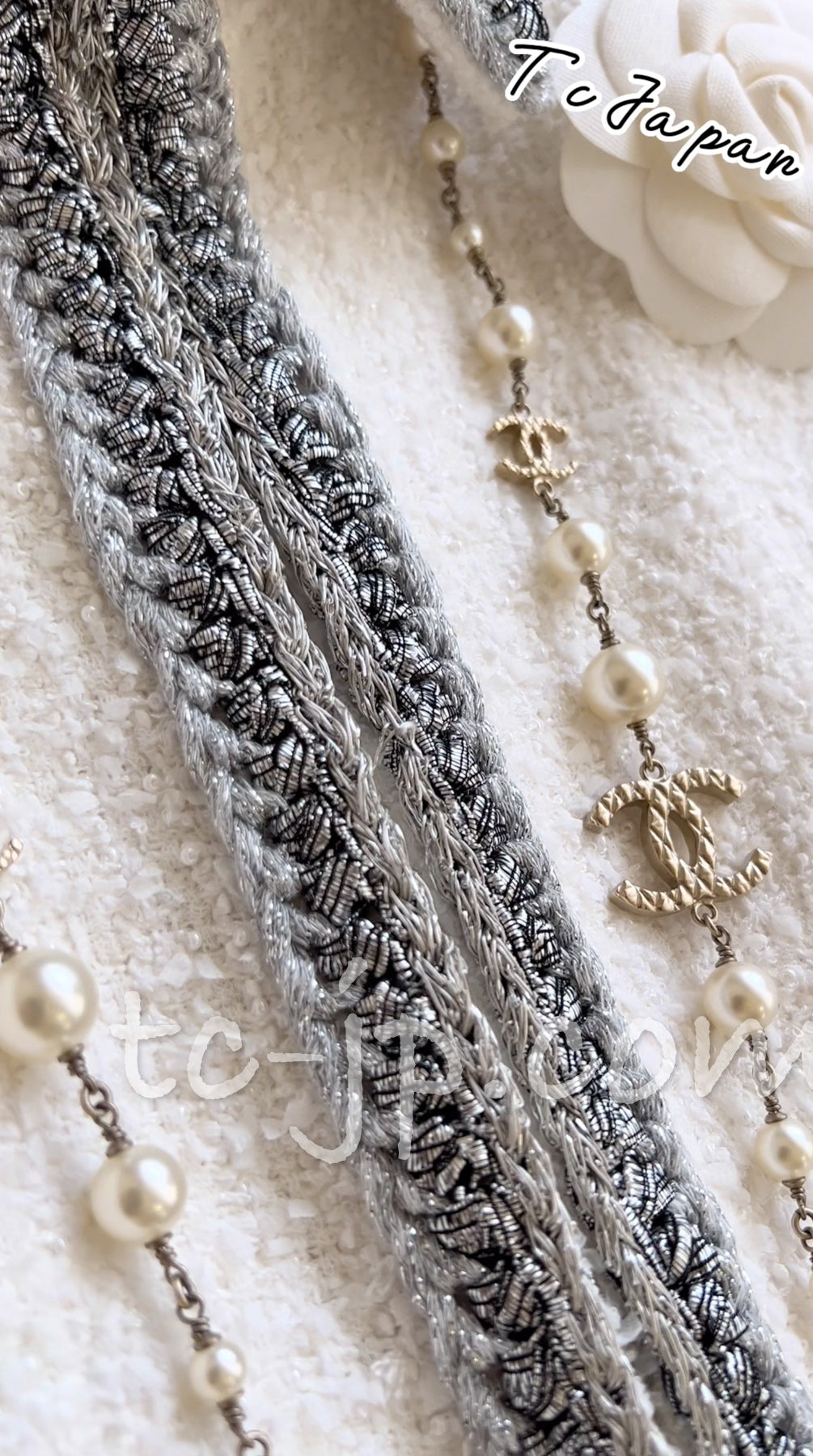 CHANEL 20S White Wool Cotton Braid Trim Beaded Tweed Jacket Coat 34 シャネル ジニー着 ホワイト ウール コットン ブレード トリム ビーズ ツイード ジャケット コート 即発
