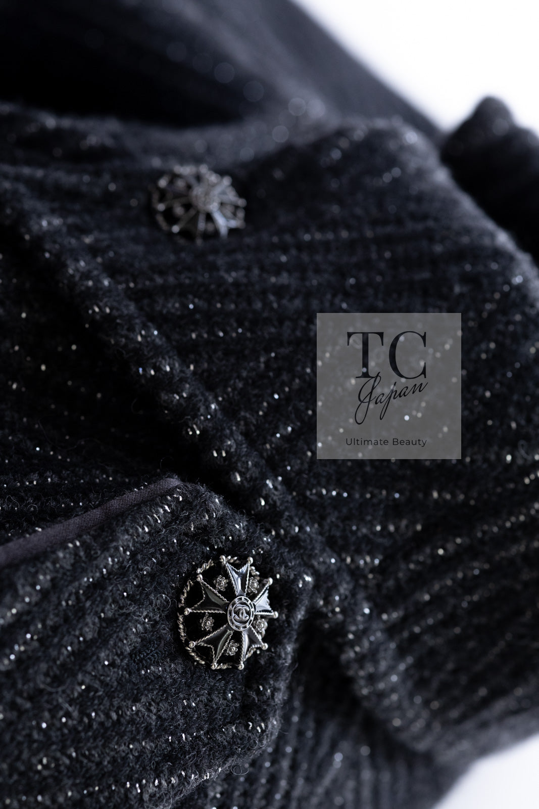 シャネル コート 38 40 CHANEL ブラック グレー シルバー ウール シャネル コート 38 40 CHANEL ブラック グレー シルバー ウール