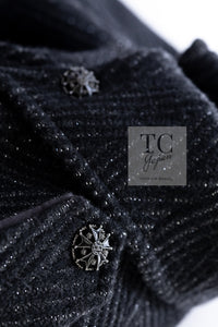 CHANEL 08A Black Gray Silver Wool Coat 38 40 シャネル ブラック グレー シルバー ウール コレクション コート 即発
