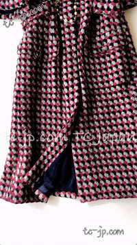 CHANEL 07A Gray Wine Red Navy Cashmere Coat 40 シャネル グレー ワインレッド ネイビー カシミア コート 即発