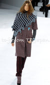 CHANEL 07A Gray Wine Red Navy Cashmere Coat 40 シャネル グレー ワインレッド ネイビー カシミア コート 即発