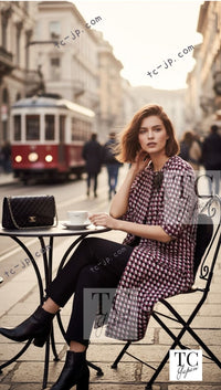 CHANEL 07A Gray Wine Red Navy Cashmere Coat 40 シャネル グレー ワインレッド ネイビー カシミア100% コート 即発