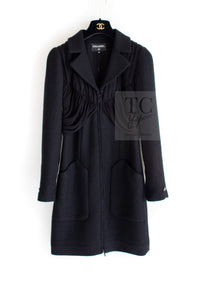 CHANEL 16B Black Zipper Wool Dress Coat 38 シャネル ブラック ジッパー ウール ドレープ ワンピース コート 即発