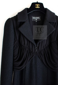 CHANEL 16B Black Zipper Wool Dress Coat 38 シャネル ブラック ジッパー ウール ドレープ ワンピース コート 即発