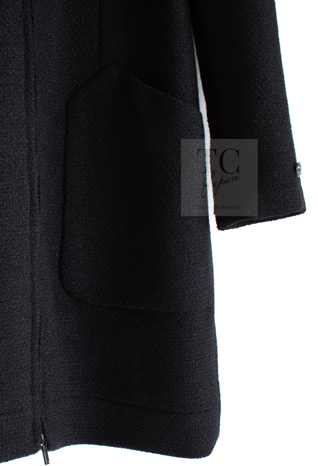 CHANEL 16B Black Zipper Wool Dress Coat 38 シャネル ブラック ジッパー ウール ドレープ ワンピース コート 即発