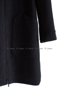 CHANEL 16B Black Zipper Wool Dress Coat 38 シャネル ブラック ジッパー ウール ドレープ ワンピース コート 即発
