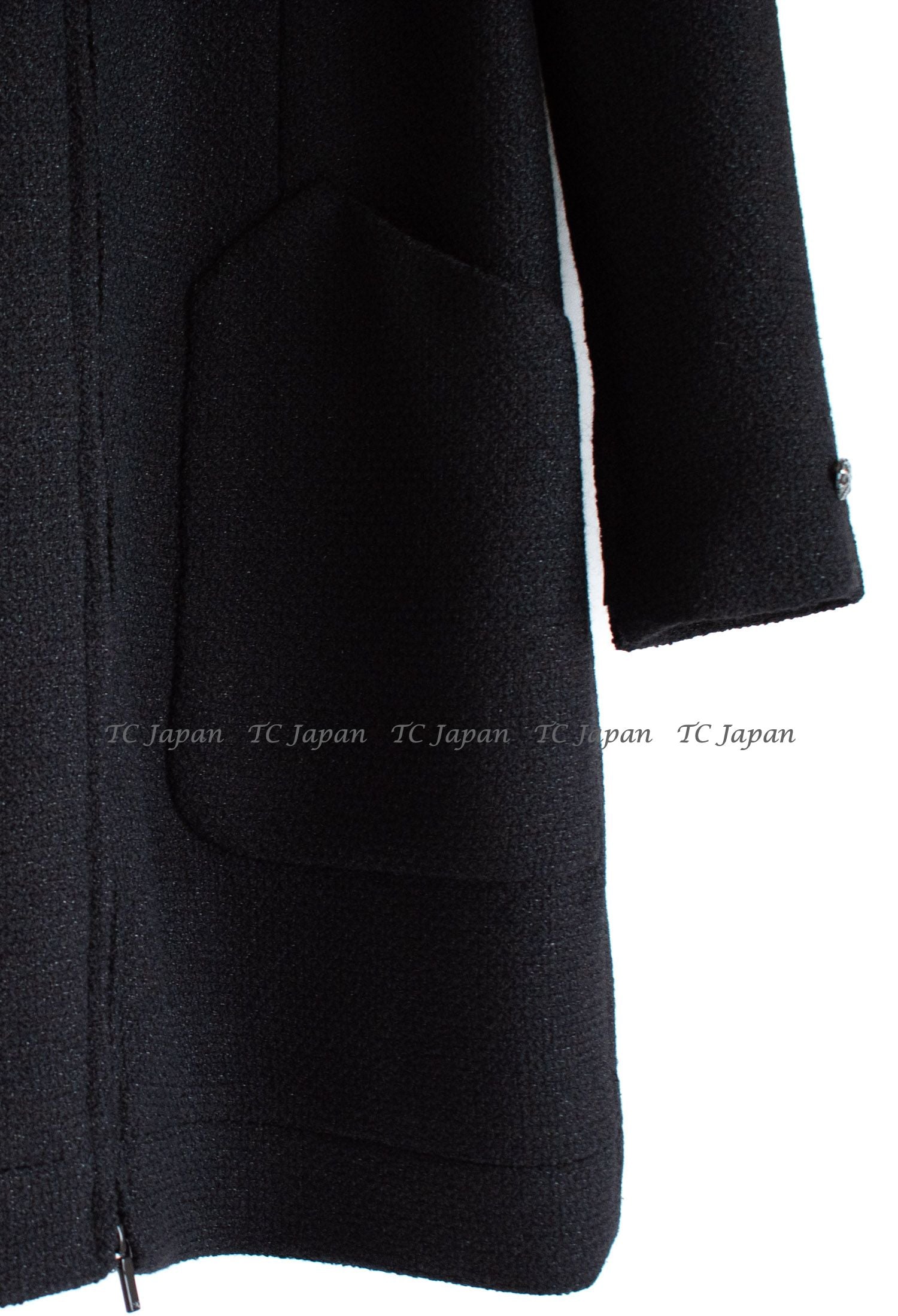 CHANEL 16B Black Zipper Wool Dress Coat 38 シャネル ブラック ジッパー ウール ドレープ ワンピース コート 即発