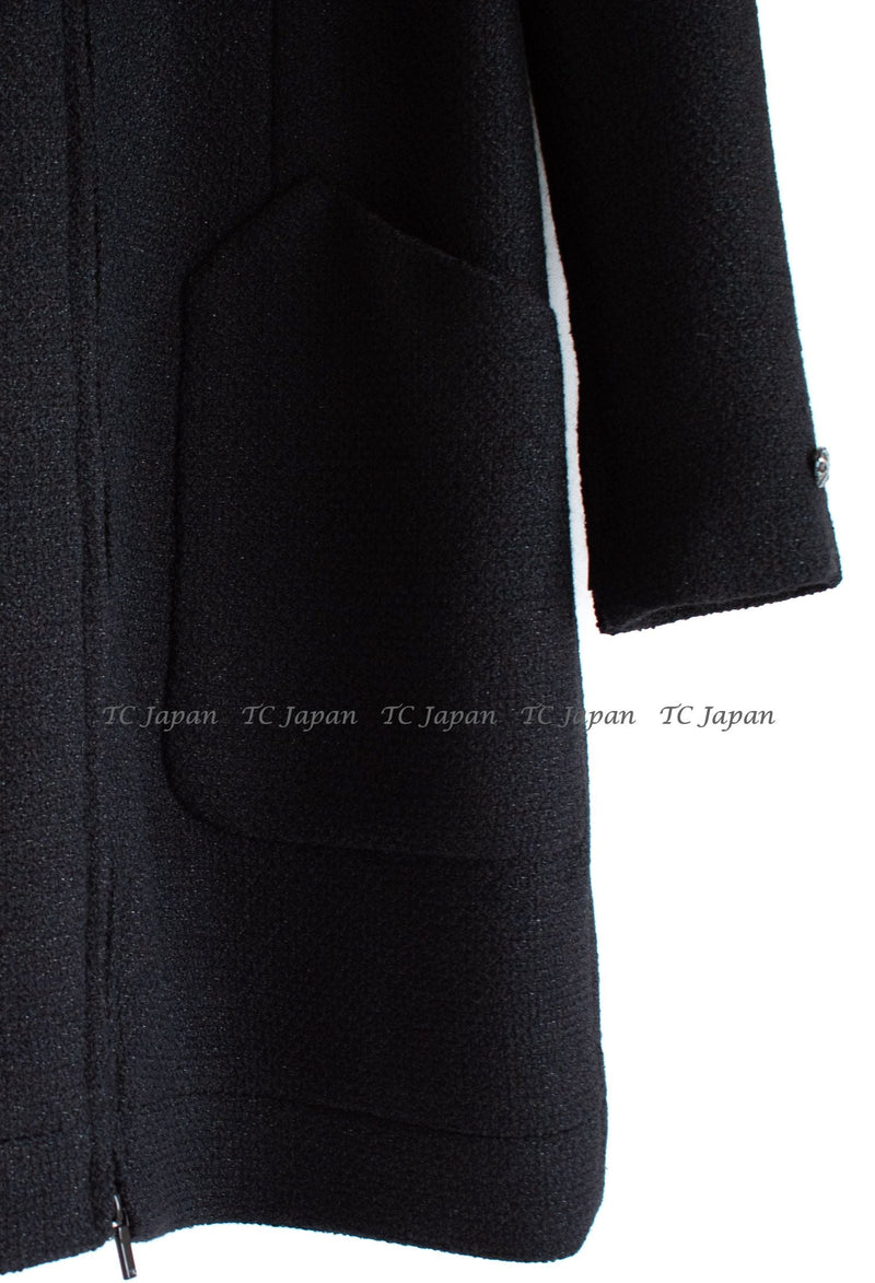 CHANEL 16B Black Zipper Wool Dress Coat 38 シャネル ブラック ジッパー ウール ドレープ ワンピース コート 即発