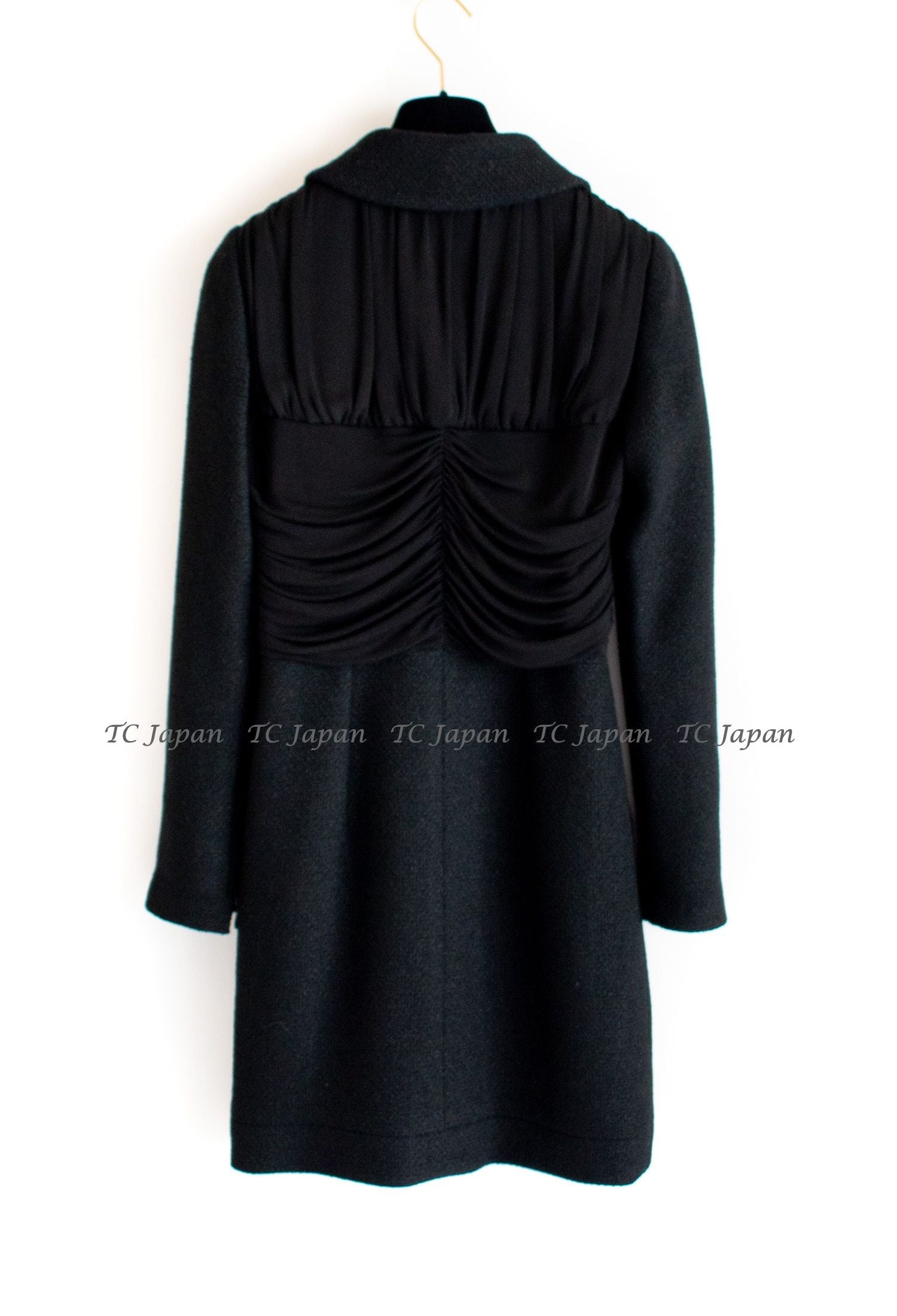 CHANEL 16B Black Zipper Wool Dress Coat 38 シャネル ブラック ジッパー ウール ドレープ ワンピース コート 即発
