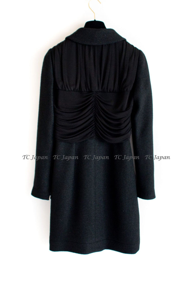 CHANEL 16B Black Zipper Wool Dress Coat 38 シャネル ブラック ジッパー ウール ドレープ ワンピース コート 即発