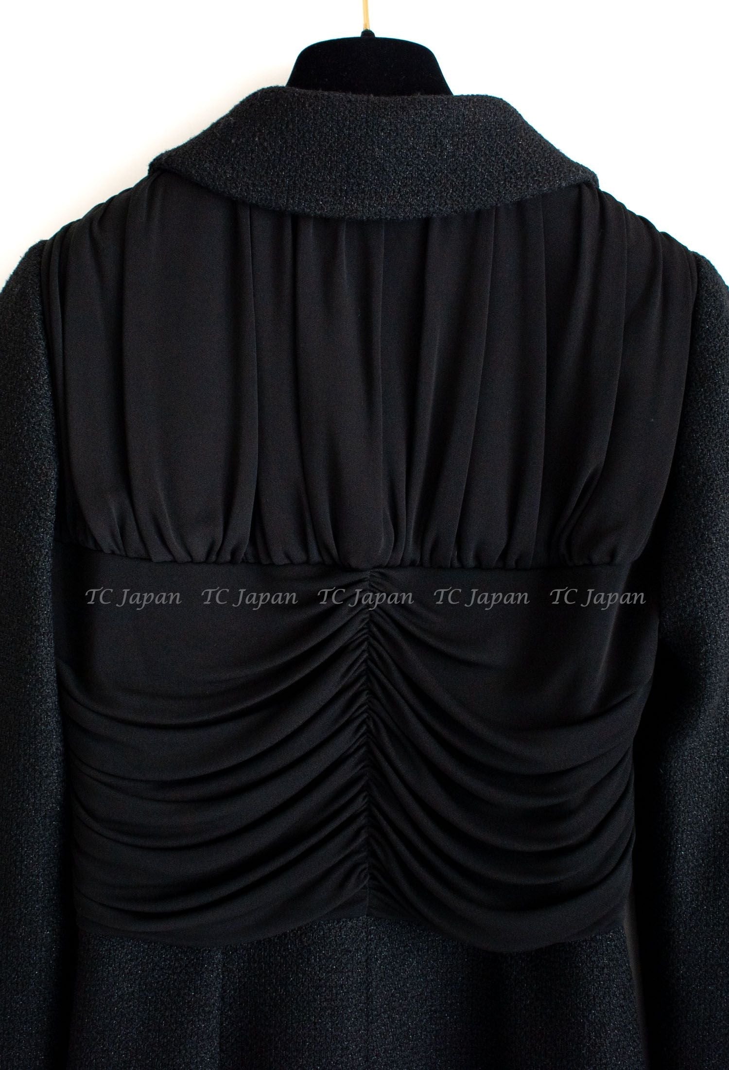 CHANEL 16B Black Zipper Wool Dress Coat 38 シャネル ブラック ジッパー ウール ドレープ ワンピース コート 即発