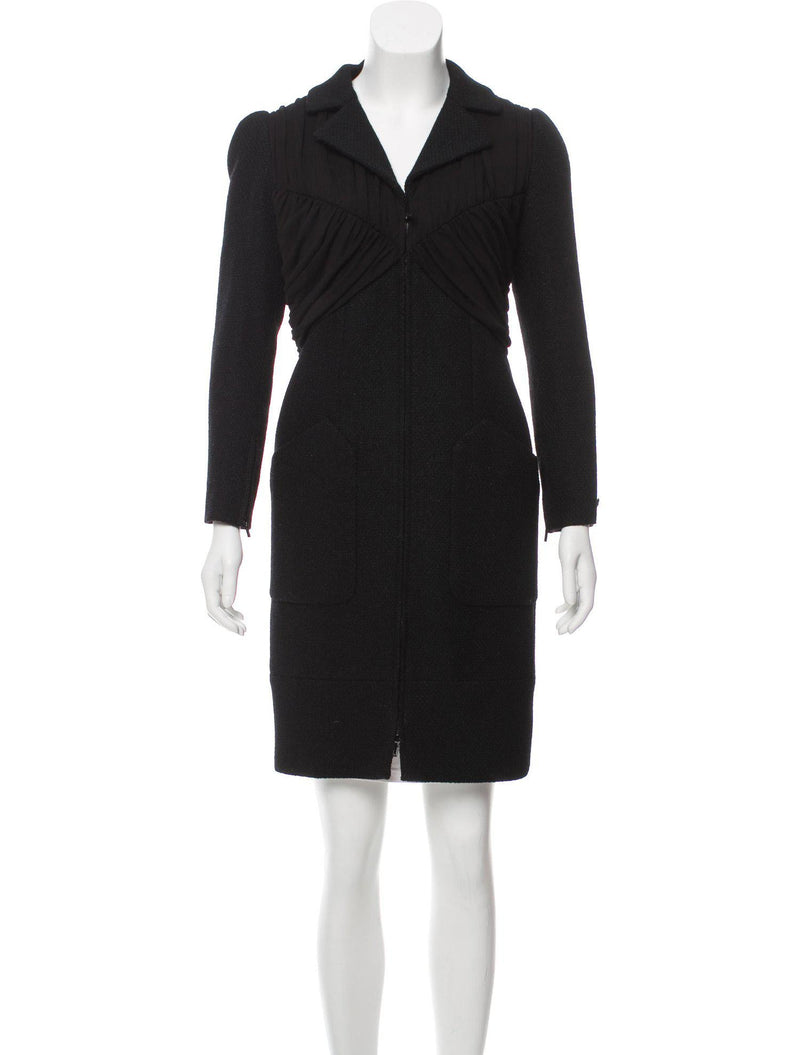 CHANEL 16B Black Zipper Wool Dress Coat 38 シャネル ブラック ジッパー ウール ドレープ ワンピース コート 即発