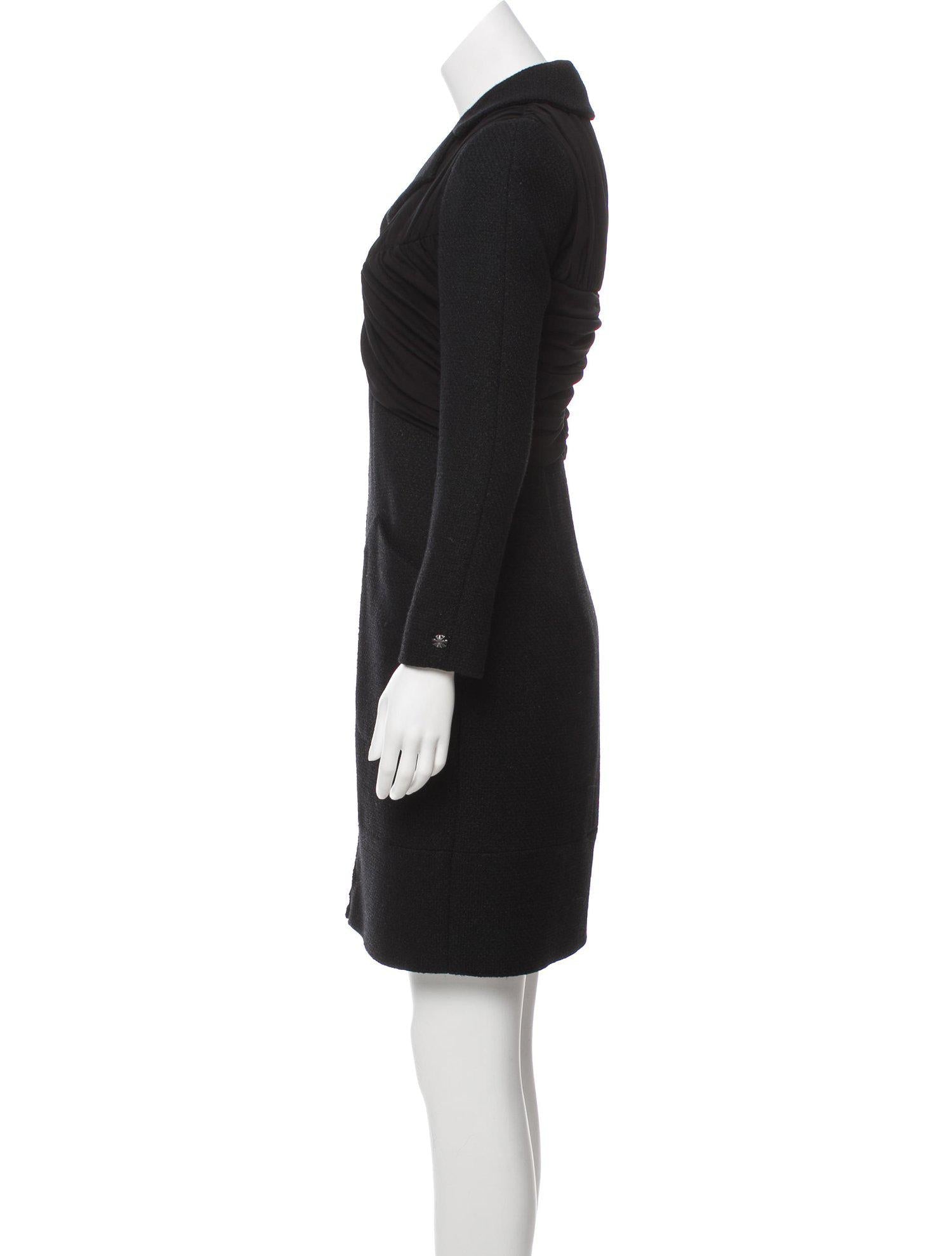 CHANEL 16B Black Zipper Wool Dress Coat 38 シャネル ブラック ジッパー ウール ドレープ ワンピース コート 即発