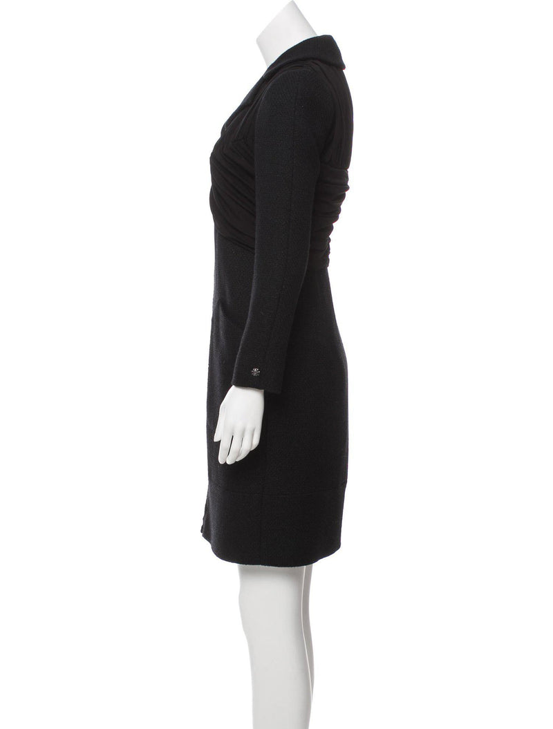 CHANEL 16B Black Zipper Wool Dress Coat 38 シャネル ブラック ジッパー ウール ドレープ ワンピース コート 即発