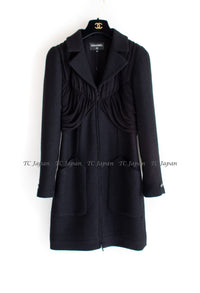 CHANEL 16B Black Zipper Wool Dress Coat 38 シャネル ブラック ジッパー ウール ドレープ ワンピース コート 即発