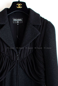 CHANEL 16B Black Zipper Wool Dress Coat 38 シャネル ブラック ジッパー ウール ドレープ ワンピース コート 即発
