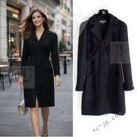 CHANEL 16B Black Zipper Wool Dress Coat 38 シャネル ブラック ジッパー ウール ドレープ ワンピース コート 即発