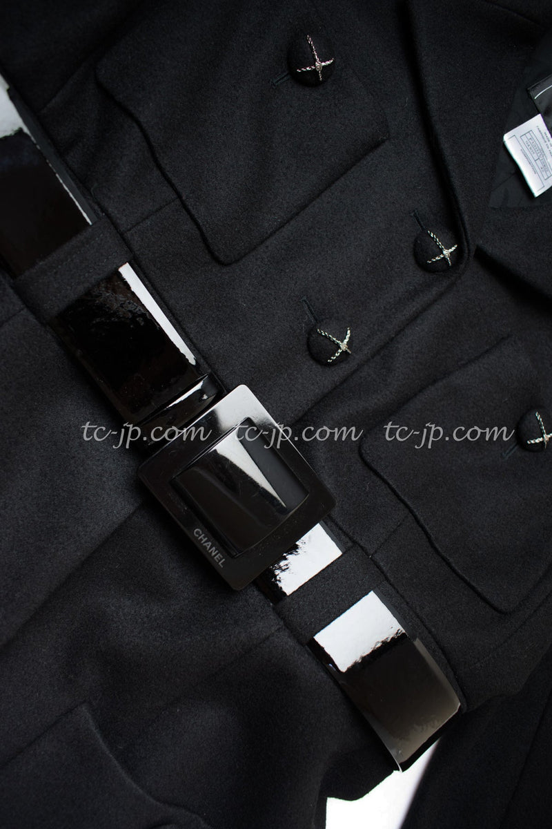 CHANEL 07A Black Wool Belt Coat 42 シャネル ブラック ウール ベルト付 コート 即発