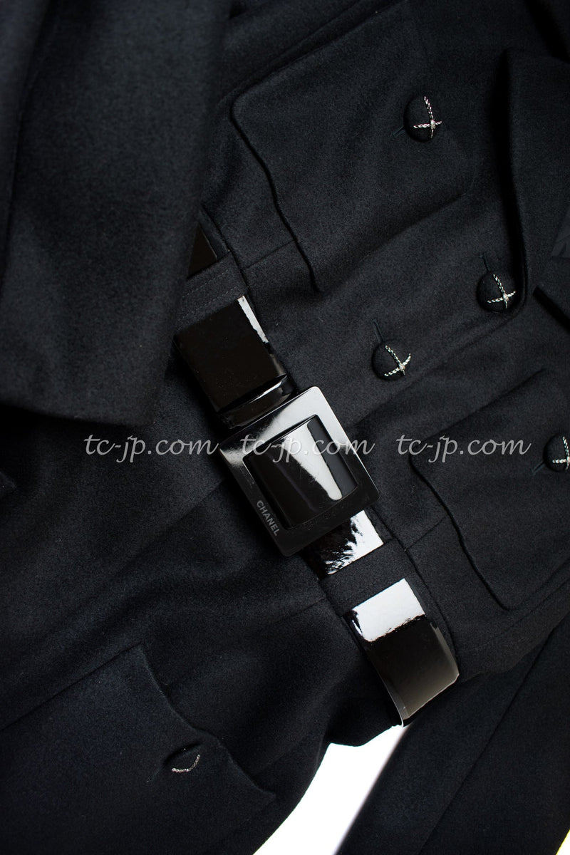 CHANEL 07A Black Wool Belt Coat 42 シャネル ブラック ウール ベルト付 コート 即発