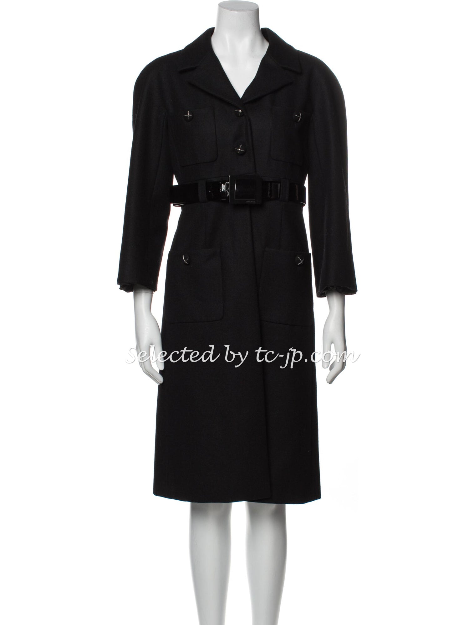 シャネル コート CHANEL ブラック ウール ベルト付 07A Black Wool