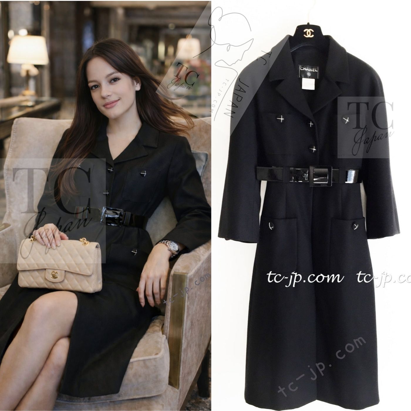 CHANEL 07A Black Wool Belt Coat 42 シャネル ブラック ウール ベルト付 コート 即発