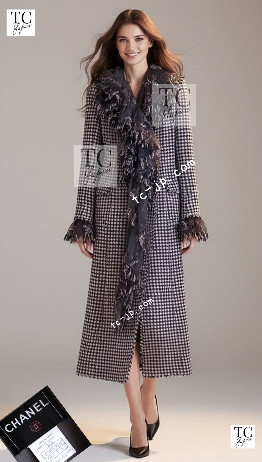 CHANEL 08PF $14K Pink Wool Demi Couture Tweed Coat 38 シャネル ピンク ウール デミ クチュール ツイード ロング コート 即発