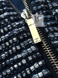 CHANEL 17PS Navy White Cotton Zipper Striped Jacket Coat 36 38 40 シャネル ネイビー ホワイト コットン ストライプ襟 ジッパー ジャケット コート 即発