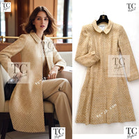 CHANEL 01C Vintage Honey Marigold Beige Zipper Cotton Tweed Coat 42 シャネル ヴィンテージ ハニー マリー ゴールド ベージュコットン ジッパー ツイード コート 即発