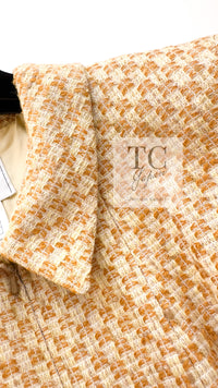 CHANEL 01C Honey Marigold Beige Zipper Cotton Tweed Coat 42 シャネル ハニー マリー ゴールド ベージュコットン ジッパー ツイード コート 即発