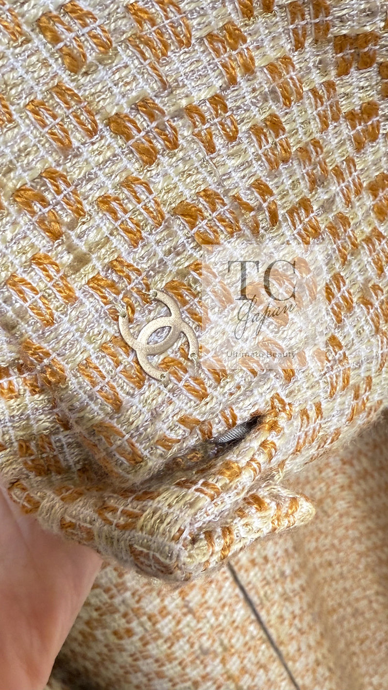 CHANEL 01C Honey Marigold Beige Zipper Cotton Tweed Coat 42 シャネル ハニー マリー ゴールド ベージュコットン ジッパー ツイード コート 即発