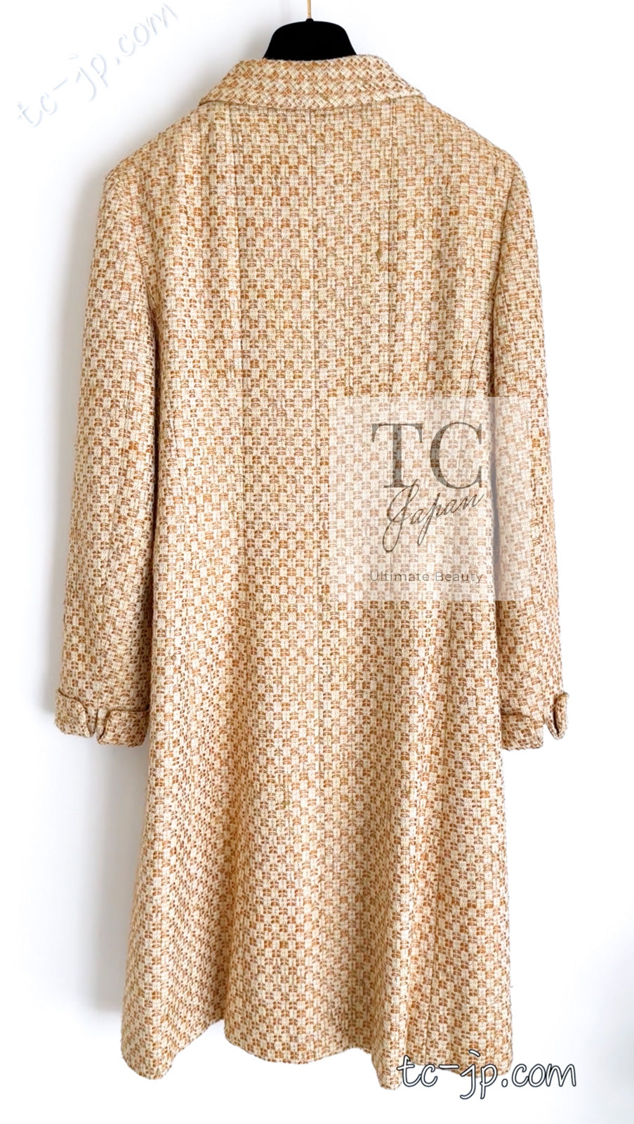 CHANEL 01C Vintage Honey Marigold Beige Zipper Cotton Tweed Coat 42 シャネル ヴィンテージ ハニー マリー ゴールド ベージュコットン ジッパー ツイード コート 即発