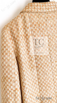 CHANEL 01C Honey Marigold Beige Zipper Cotton Tweed Coat 42 シャネル ハニー マリー ゴールド ベージュコットン ジッパー ツイード コート 即発